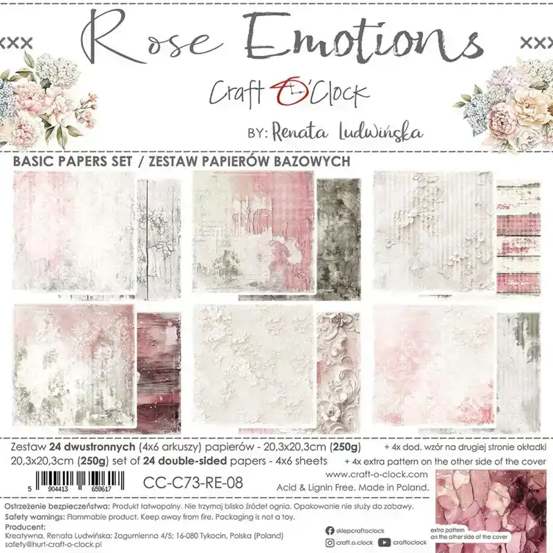 Craft O Clock Rose emotions 20x20 basic paper pad