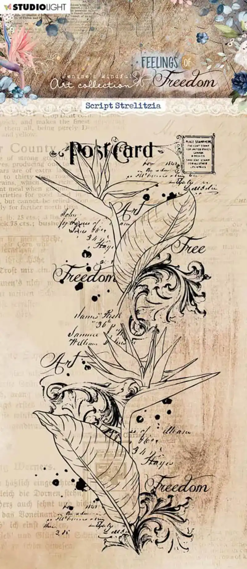 JMA feeling of freedom Stempel Script strelitzia