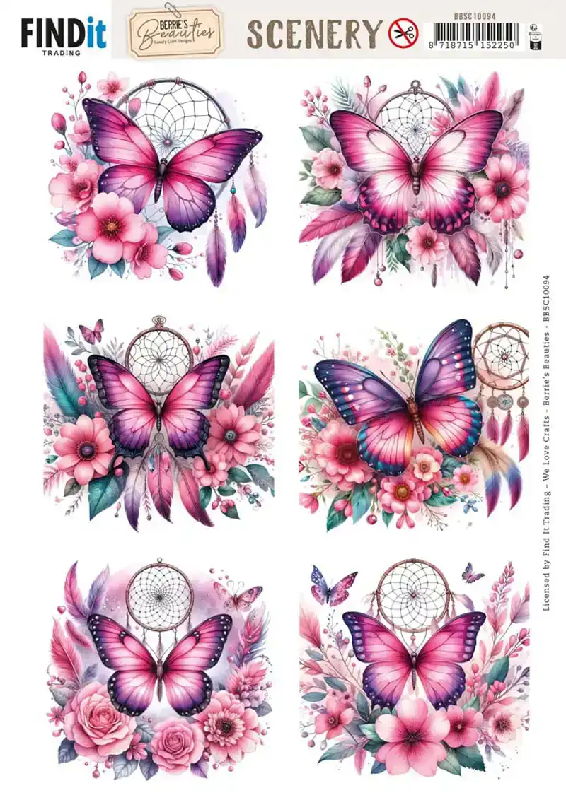 Scenery push out berries beauties pink butterflies square