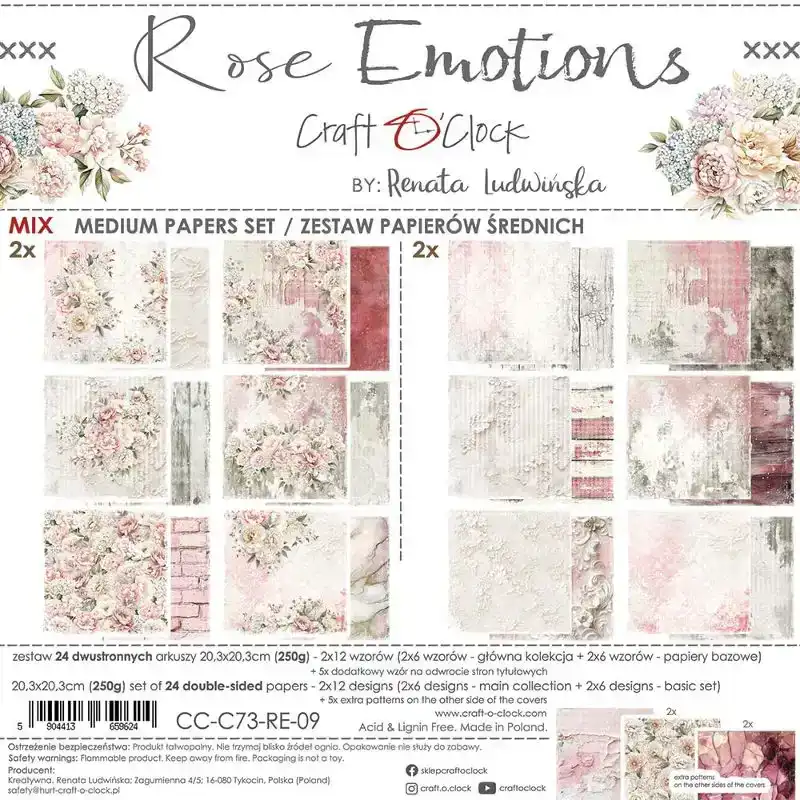 Craft O Clock Rose emotions 20x20 mix paper pad