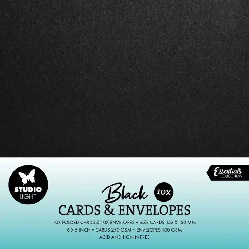 Studio Light Consumables 6x6 Inch Cards & Envelopes Black