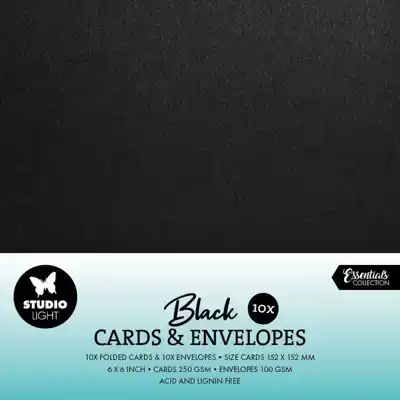 Studio Light Consumables 6x6 Inch Cards & Envelopes Black