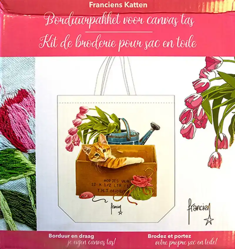 Francien katten canvas tas borduren Roze
