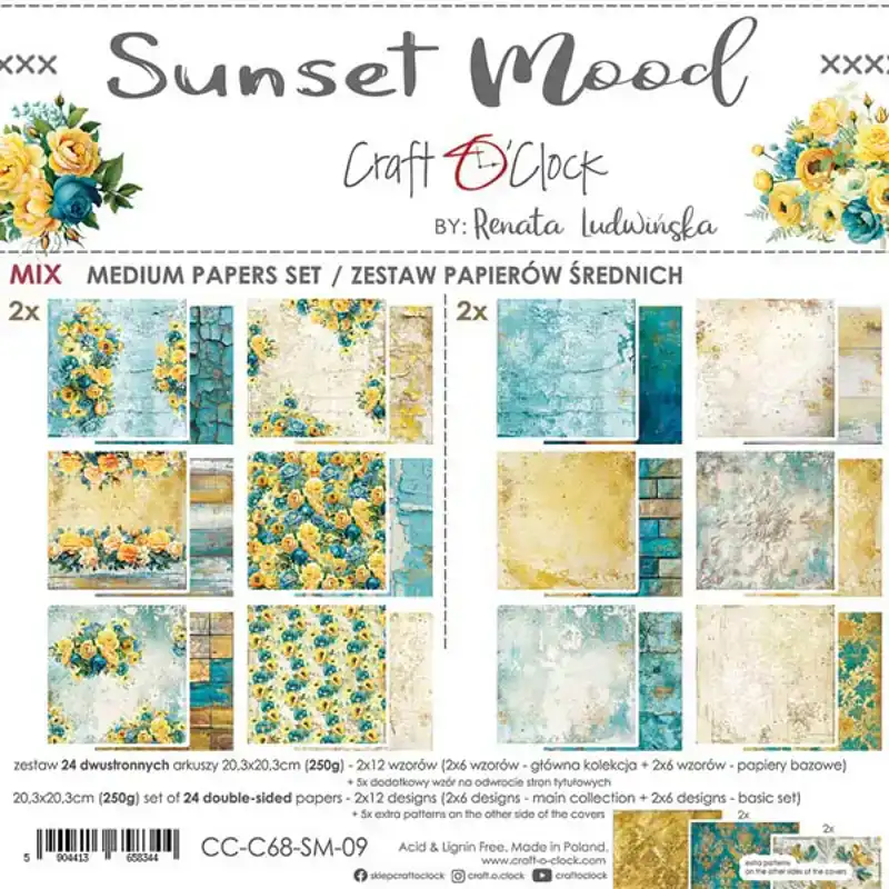Craft O Clock Sunset Moods 20x20 mix paper pad