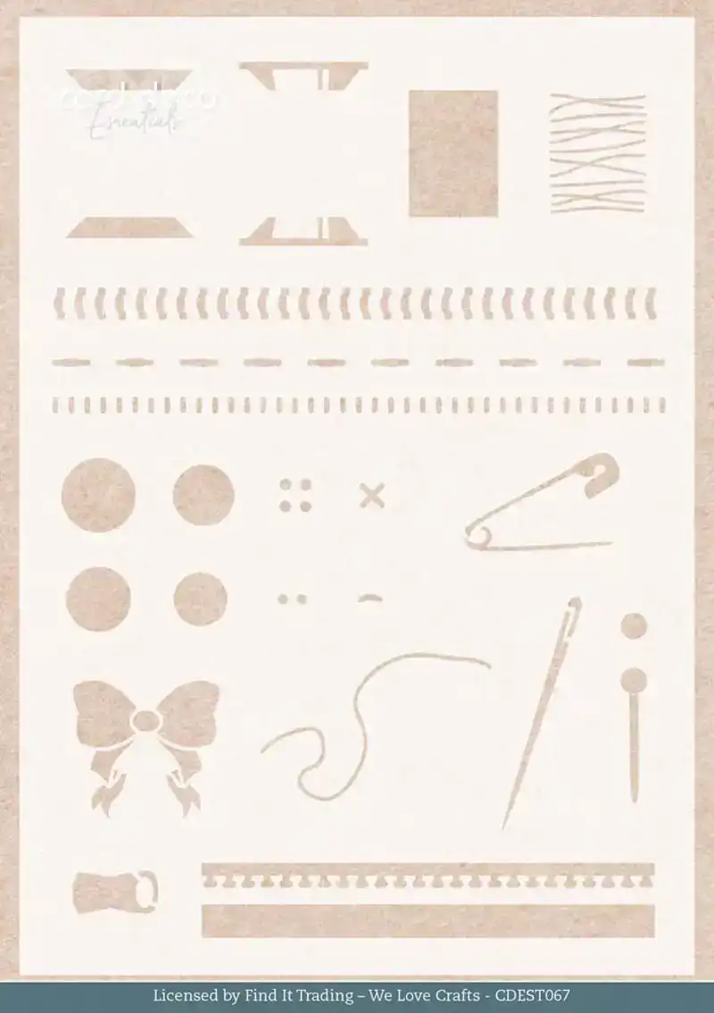 Stencil Card Deco Essentials Sewing Serenity Sewing Stitches A5