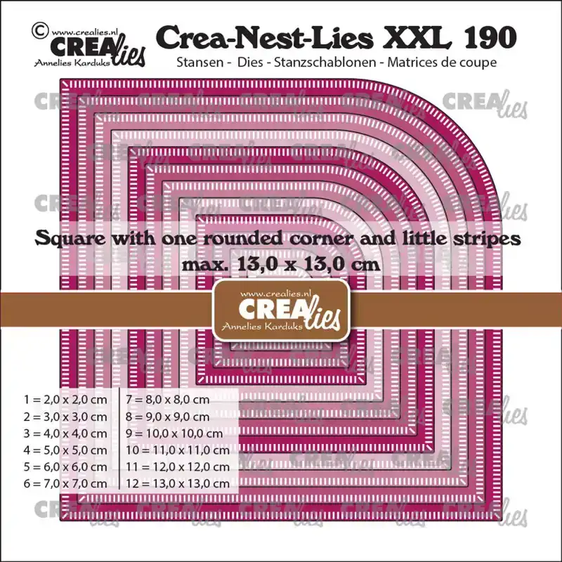 Crealies Crea-Nest-Lies XXL Vierkanten met één afgeronde hoek met kleine streepjes