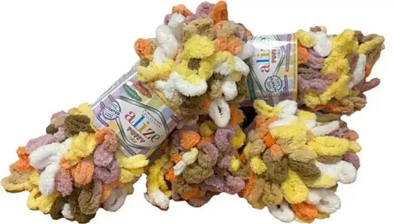 Puffy home deco deken 70x95 pakket oranje geel paars bruin