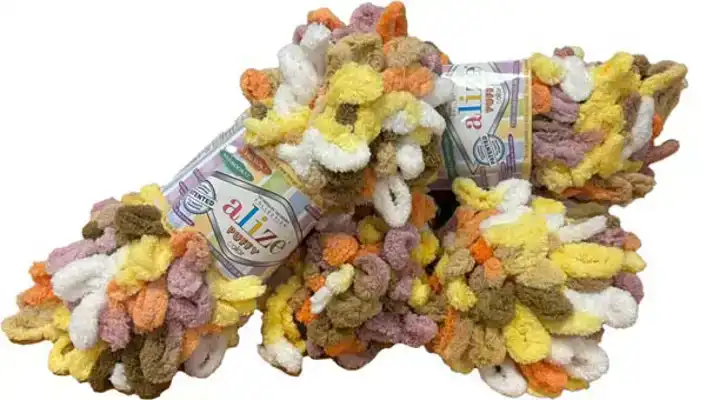 Puffy home deco deken 70x95 pakket oranje geel paars bruin