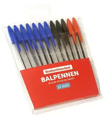 Balpennen Set Blauw/Rood/Zwart (12 stuks)