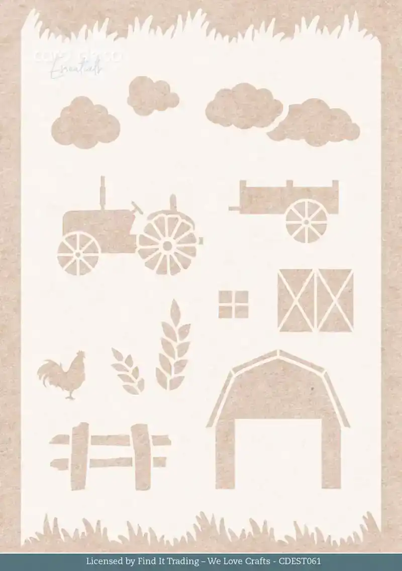 Card deco essentials stencil farm landscape a5