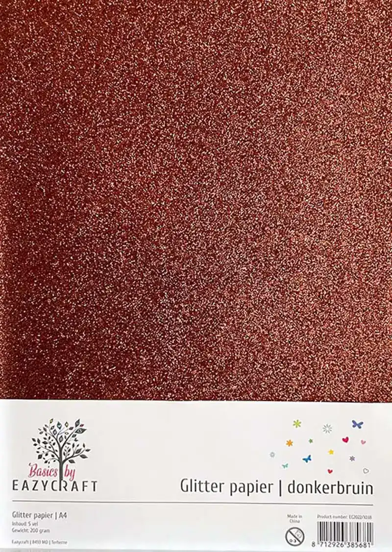 Eazycraft - Glitterpapier A4 - Donkerbruin (5st)