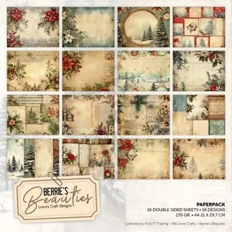 Paperpack berries beauties vintage christmas A4