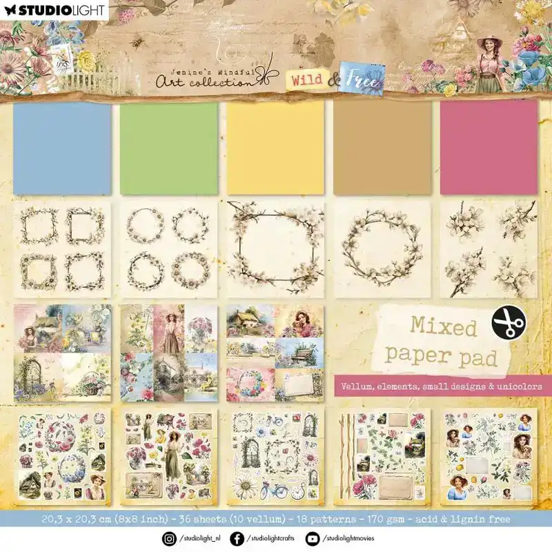 JMA wild and free vellum, elements en unicolor paperpad