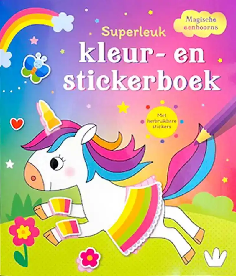 Superleuk kleur- en stickerboek unicorn