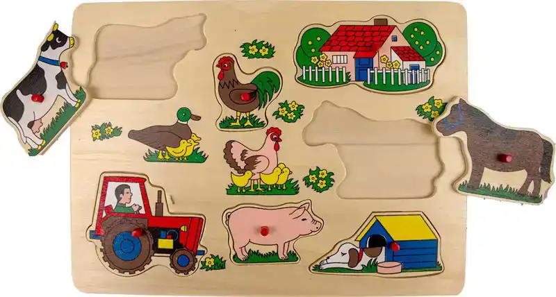 Houten knoppuzzel boerderij