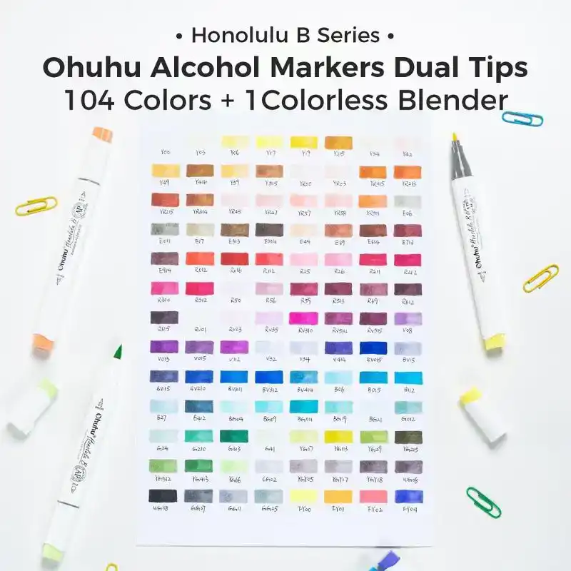 Ohuhu Honolulu B104+1 Colors Alcohol Markers Dual Tip Set
