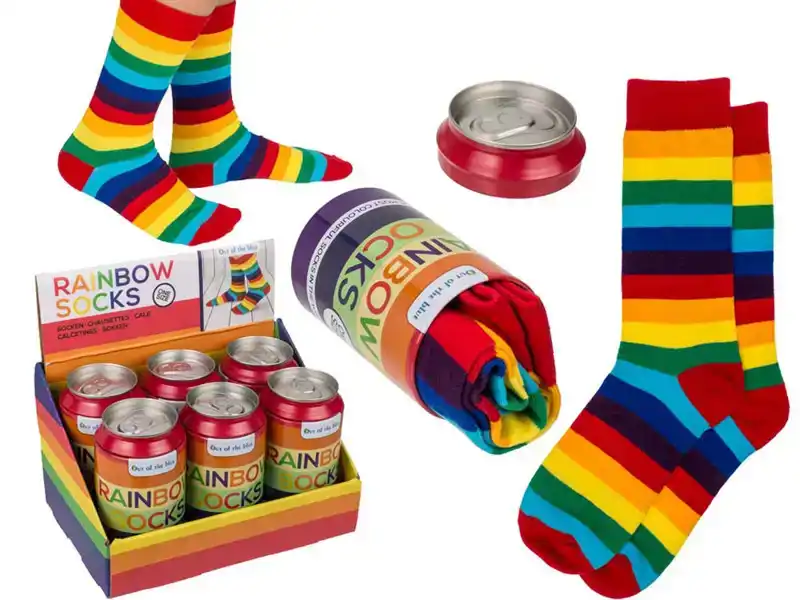Regenboog sokken in blik maat 42-45