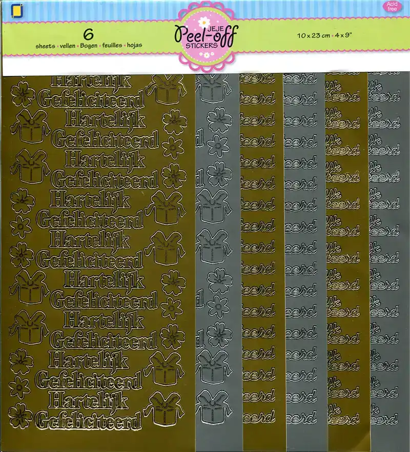 Peel off stickers Gefeliciteerd 6 vel
