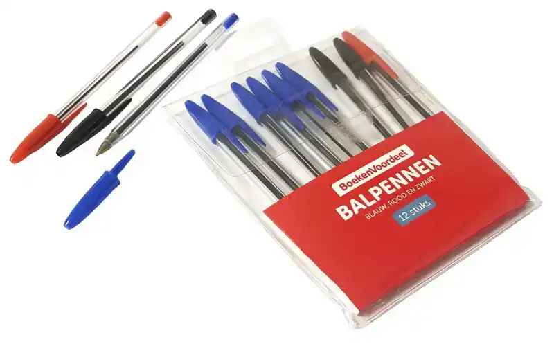 Balpennen Set Blauw/Rood/Zwart  (12 stuks)