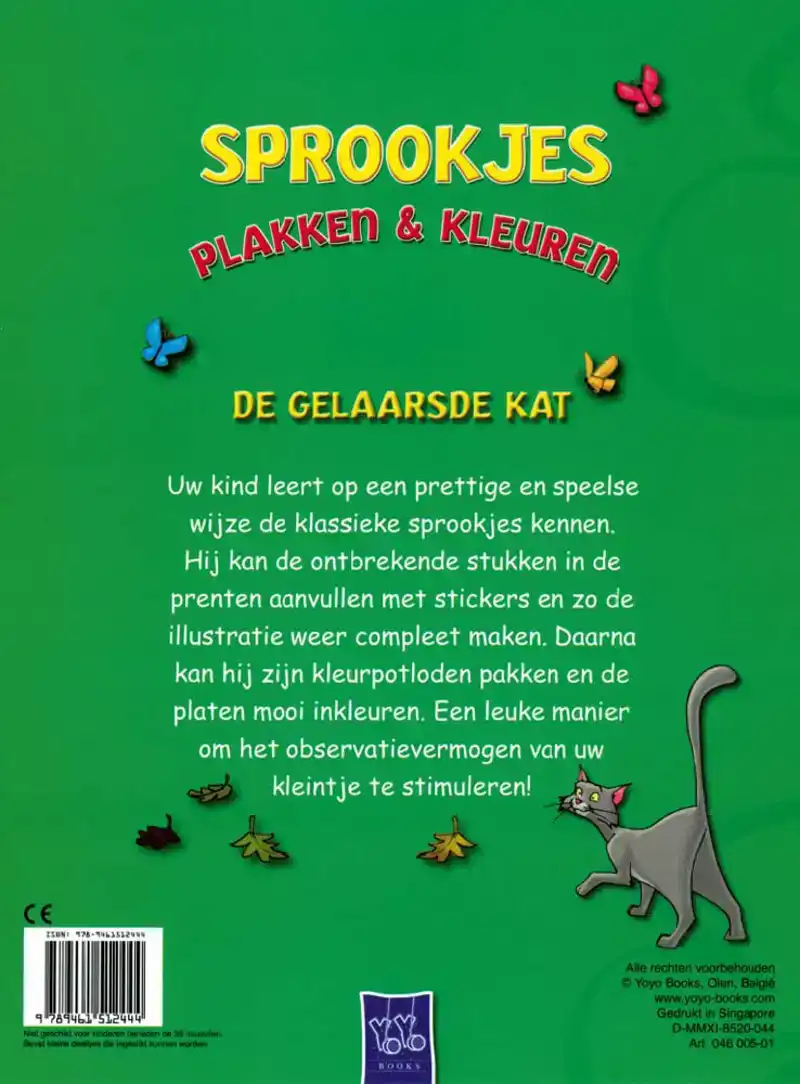 Sprookjes plakken en kleuren De gelaarsde kat