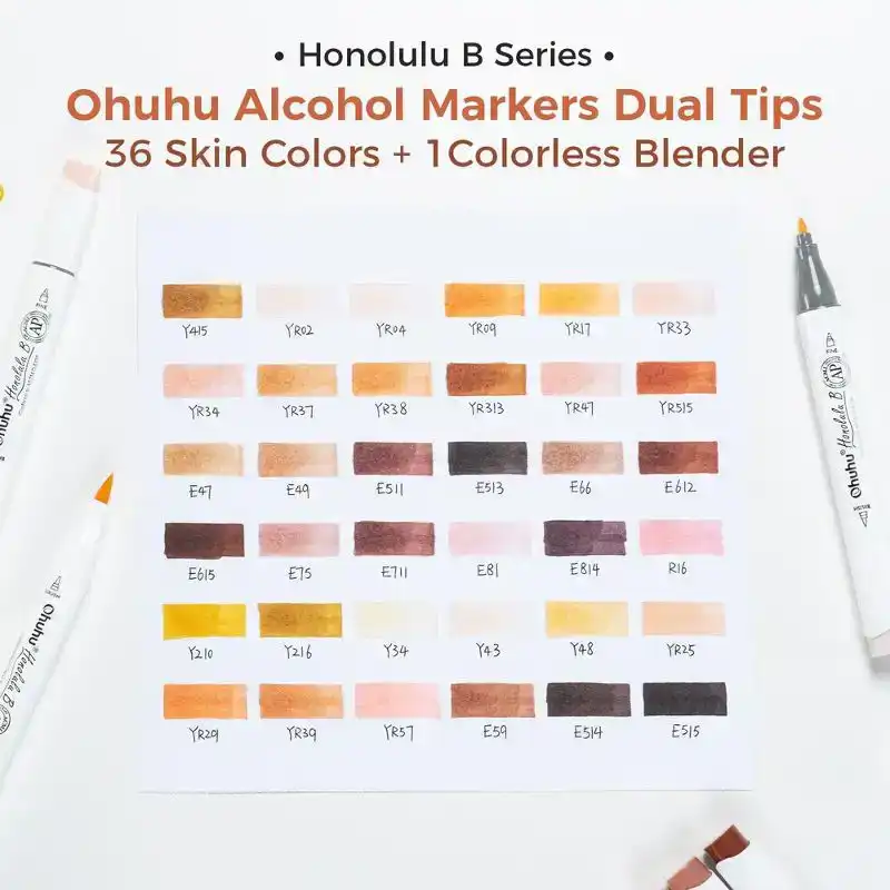 Ohuhu Honolulu B36 Skin Colors Alcohol Markers Dual Tip Set