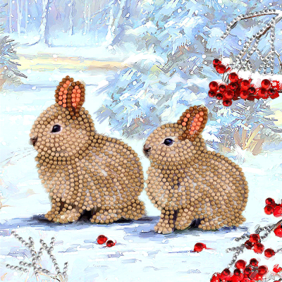 Crystal card kit XM61 winter bunnie partial painting