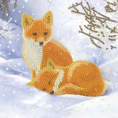 Crystal card kit XM81 snowy fox cubs 18x18cm
