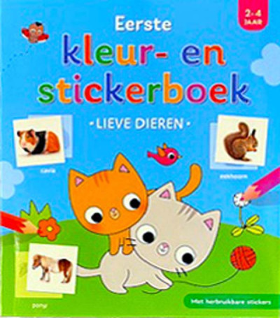 Eerste kleur- en stickerboek - Lieve dieren