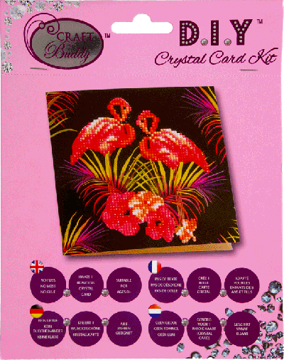 Crystal card kit flamingos 18x18cm