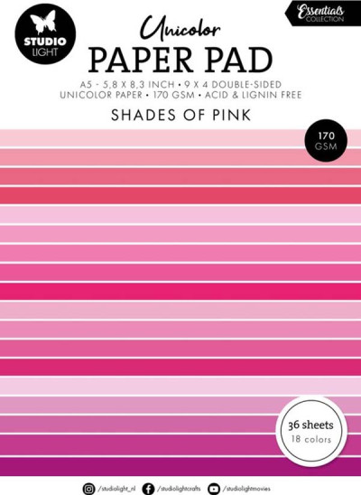 Unicolor paper pad shades of pink essentials 14,8x21cm 36vel