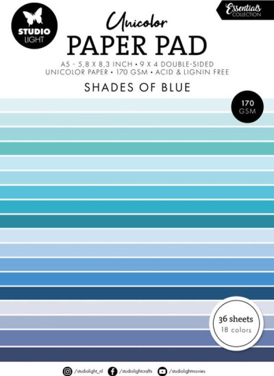 Unicolor paper pad shades of blue essentials 14,8x21cm 36vel
