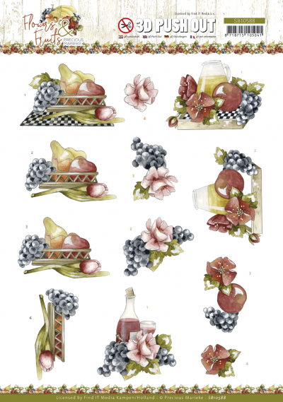 Flowers & Fruits 3D push out flowers and grapes van Precious Marieke