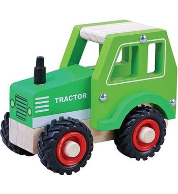Houten tractor met rubberen wielen